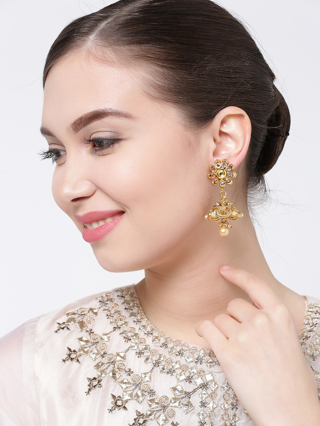 YouBella Gold-Toned Dome Shaped Jhumkas